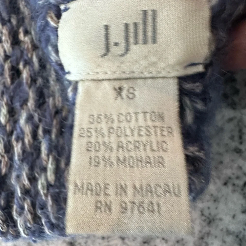 J.Jill Women’s Marled Open Knit Square Neck Flare Sleeve Blue/Gray Sweater Sz XS